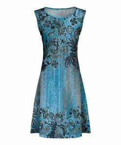 Lily | Blue & Black Floral Sleeveless A-Line Dress - Plus