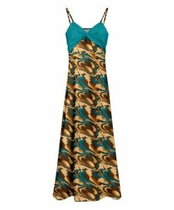 Lily | Teal & Brown Abstract Front-Twist V-Neck Maxi Dress - Women