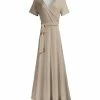 Lily | Beige Tie-Waist Wrap Maxi Dress - Plus