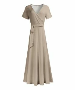 Lily | Beige Tie-Waist Wrap Maxi Dress - Plus