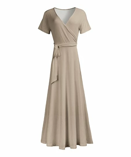 Lily | Beige Tie-Waist Wrap Maxi Dress - Plus 1 Lily | Beige Tie-Waist Wrap Maxi Dress - Plus