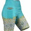 Lily | Aqua & Brown Medallion High-Waist Pocket Bike Shorts - Women