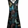 Lily | Black & Blue Butterfly Crisscross-Back Sleeveless Dress - Women