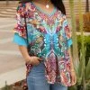 Lily | Red & Blue Arabesque Ruffle-Sleeve V-Neck Tunic - Plus