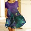 Lily | Purple & Blue Peacock Short-Sleeve Shift Dress - Women