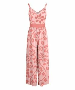 Lily | Rose & Pink Floral Fitted-Waist Sleeveless V-Neck Jumpsuit - Women