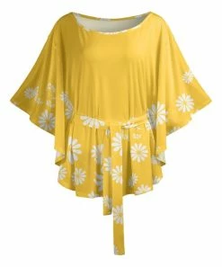 Lily | Yellow & White Floral Tie-Waist Dolman Tunic - Women