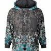 Lily | Gray & Blue Damask Chest-Pocket Hoodie - Women