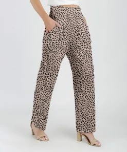 Lily | Beige & Black Leopard Pocket High-Waist Pants - Women