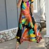 Lily | Black & Orange Rainbow Floral Handkerchief Maxi Dress - Plus