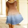 Lily | Brown & Blue Ombré Short-Sleeve A-Line Dress - Plus