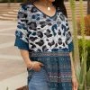 Lily | Navy & Black Leopard V-Neck Ruffle-Sleeve Tunic - Plus