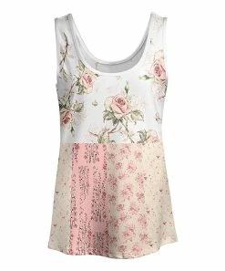 Lily | White & Pink Floral Patchwork Scoop Neck Tank - Women