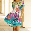 Lily | Pink & Turquoise Tropical Pocket Swing Dress - Plus