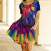 Lily | Navy & Magenta Abstract Tie-Dye Pocket Swing Dress - Women