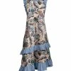Lily | Cream & Blue Floral Ruffle-Accent Sleeveless A-Line Dress - Plus