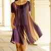 Lily | Purple & Yellow Abstract Curved-Hem Pocket A-Line Dress - Women