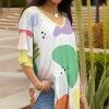 Lily | White & Green Multicolor Abstract V-Neck Ruffle-Sleeve Tunic - Women
