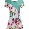 Lily | Turquoise & Purple Floral Crossover Off-Shoulder Tunic - Women