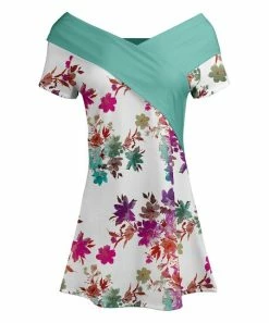 Lily | Turquoise & Purple Floral Crossover Off-Shoulder Tunic - Women