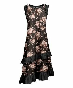 Lily | Brown & Pink Floral Ruffle-Accent Sleeveless A-Line Dress