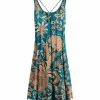 Lily | Teal & Orange Floral Scoop Neck Sleeveless Midi Dress - Women