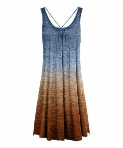 Lily | Blue & Rust Ombré Scoop Neck Sleeveless Midi Dress - Plus