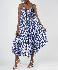 Lily | Blue & White Abstract Wide-Leg Sleeveless Jumpsuit - Women