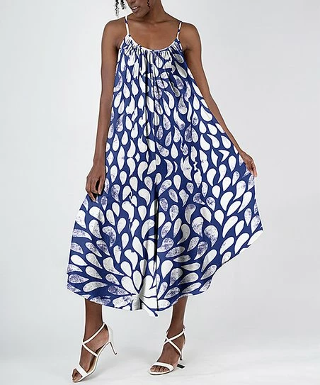 Lily | Blue & White Abstract Wide-Leg Sleeveless Jumpsuit - Women 1 Lily | Blue & White Abstract Wide-Leg Sleeveless Jumpsuit - Women