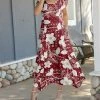 Lily | Red & White Floral Paisley-Accent Handkerchief Maxi Dress - Women