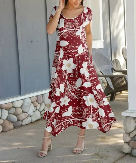 Lily | Red & White Floral Paisley-Accent Handkerchief Maxi Dress - Women 1 Lily | Red & White Floral Paisley-Accent Handkerchief Maxi Dress - Women