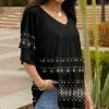 Lily | Black & Beige Geometric Layered Bell-Sleeve Tunic - Plus