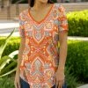 Lily | Orange & Yellow Damask V-Neck Tunic - Plus