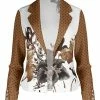 Lily | Brown & White Floral Polka Dot Notched Lapel Blazer - Women