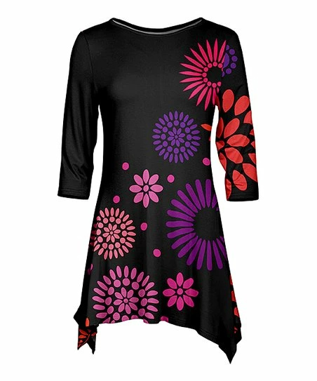 Lily | Black & Purple Floral Sidetail Tunic - Women 1 Lily | Black & Purple Floral Sidetail Tunic - Women