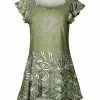 Lily | Olive & Green Floral Flare Flutter-Sleeve Tunic - Women