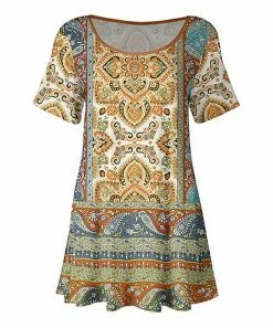 Lily | Rust & Blue Paisley Mandala Short-Sleeve Swing Tunic - Women