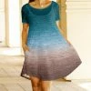 Lily | Teal & Taupe Ombré Scoop Neck Shift Dress - Women