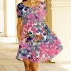 Lily | Pink & Teal Abstract Leaves Scoop Neck Shift Dress - Women