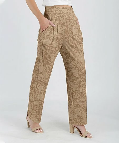 Lily | Beige & Brown Floral Pocket Lounge Pants - Women 1 Lily | Beige & Brown Floral Pocket Lounge Pants - Women