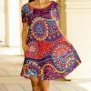 Lily | Red & Purple Mandala Scoop Neck Shift Dress - Plus