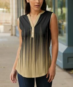 Lily | Black & Cream Abstract Button-Front Sleeveless Tunic - Plus