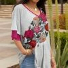 Lily | Gray & Red Roses Ruffle-Sleeve V-Neck Tunic - Plus