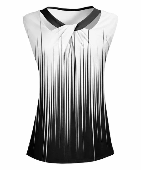 Lily | White & Black Linework Twist-Neck Sleeveless Tunic - Plus 1 Lily | White & Black Linework Twist-Neck Sleeveless Tunic - Plus