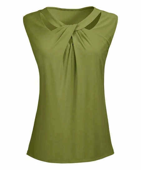 Lily | Olive Twist-Neck Sleeveless Tunic - Women 1 Lily | Olive Twist-Neck Sleeveless Tunic - Women