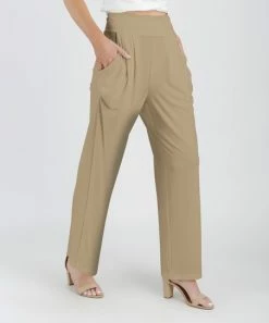 Lily | Beige Pocket High-Waist Pants - Women & Plus