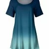 Lily | Navy & Turquoise Ombré Pleated Short-Sleeve Tunic - Women
