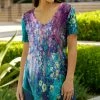 Lily | Turquoise & Purple Floral Short-Sleeve V-Neck Tunic - Women