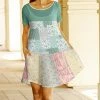 Lily | Mint & Pink Patchwork Pocket Boatneck Shift Dress - Plus