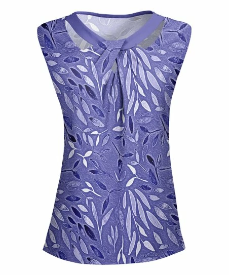 Lily | Purple & Lavender Leaf Twist-Neck Sleeveless Tunic - Plus 1 Lily | Purple & Lavender Leaf Twist-Neck Sleeveless Tunic - Plus